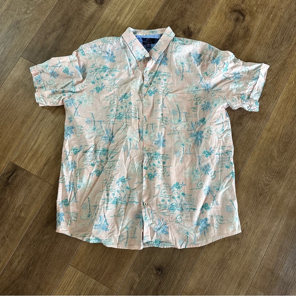 George Casual Button Down Shirt in Pink and Blue with Retro Print